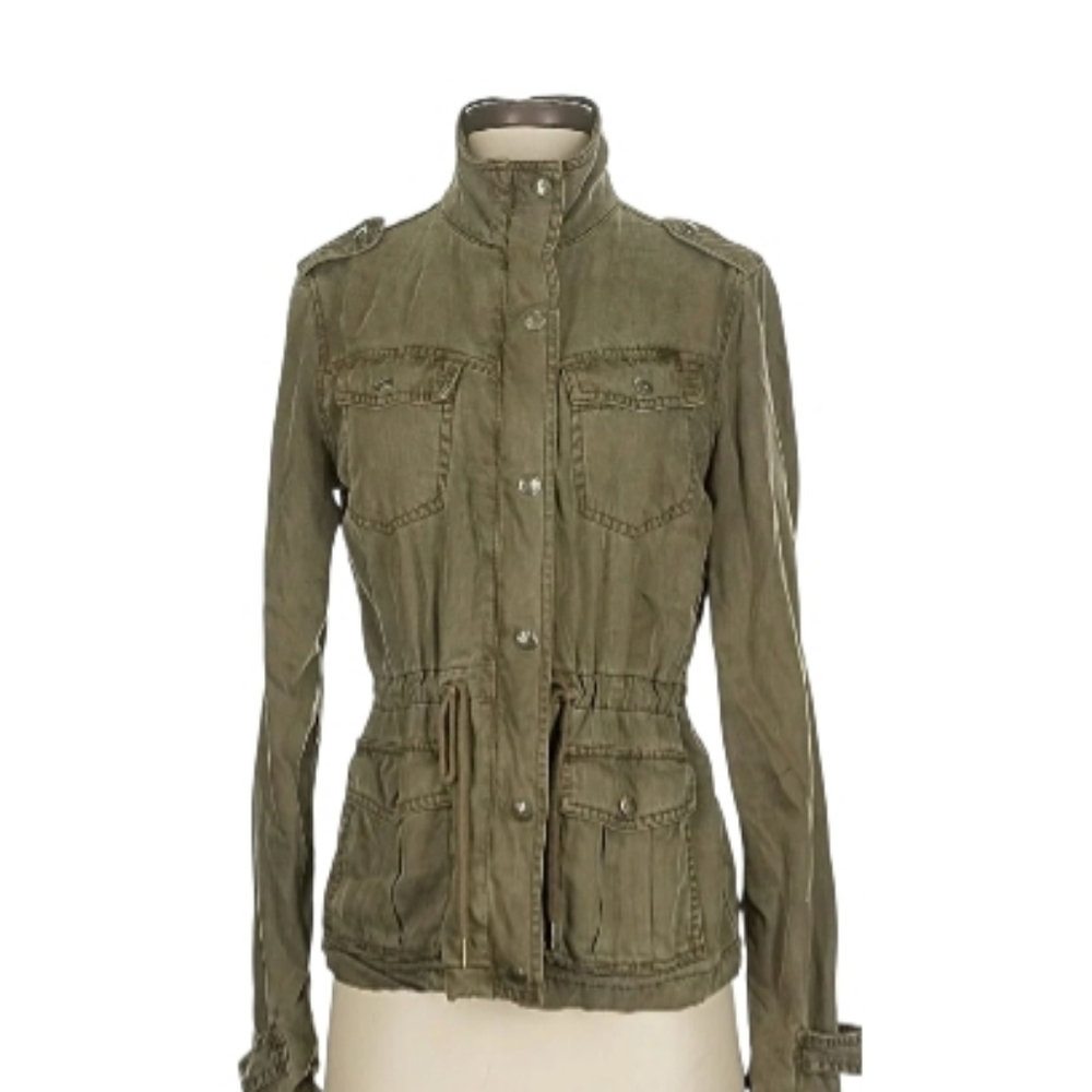 Military Jacket Size S Olive Green Utility Barn Zip Snap Pockets Max Jeans